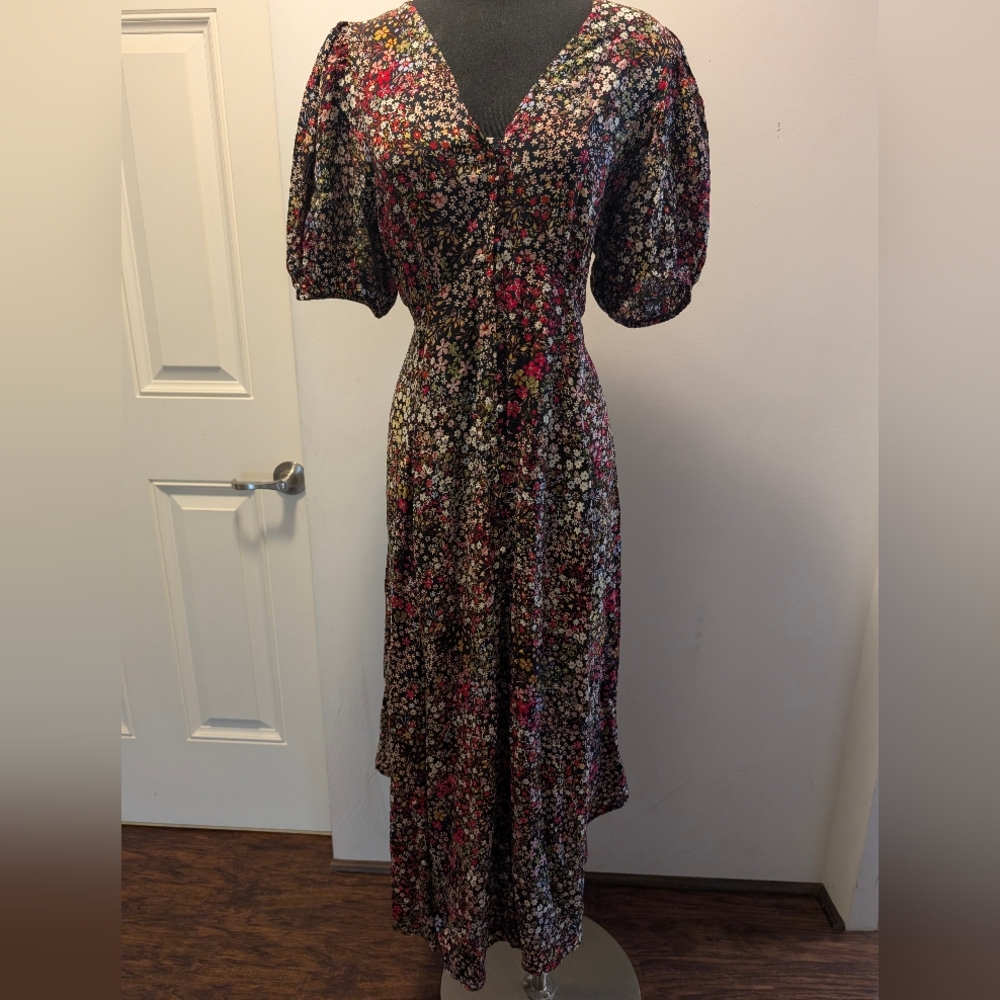 GAP - Floral V-Neck Puff Sleeve Maxi Dress -Size L